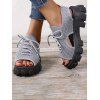 Hollow Out Lace Up Thick Platform Knitted Outdoor Casual Sandals - Gris EU 43