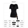 Draped T Shirt O Ring Plain Color Cowl Neck Cinched Shoulder Casual Tee - BLACK L
