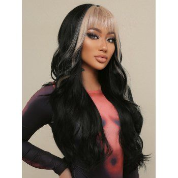 

Contrast Colorblock Wavy Full Bang Long Capless Trendy Synthetic Wig, Black