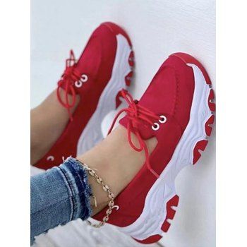 

Lace Up Thick Platform Outdoor Shoes, Red
