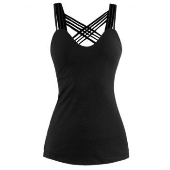 

Solid Color Lattice Tank Top Casual Strappy Camisole, Black