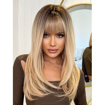 

Long Full Bang Ombre Straight Synthetic Wig, Light coffee