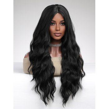 

Wavy Middle Part Plain Color Long Capless Trendy Synthetic Wig, Black