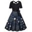 Plus Size Dress Sun Moon Star Planet Print Bowknot Belted Crossover Back High Waisted A Line Midi Dress - DEEP BLUE L