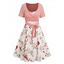 Plus Size Flower Leaf Print A Line Midi Cami Dress And Heather Crossover Tied Cropped Top Two Piece Outfit - LIGHT PINK 5X