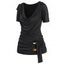 T-shirt Décontracté Drapé Simple Anneau en O à Col Bénitier - Noir M