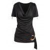 T-shirt Décontracté Simple Anneau en O à Col Bénitier - Noir L