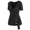 T-shirt Décontracté Drapé Simple Anneau en O à Col Bénitier - Noir XXL