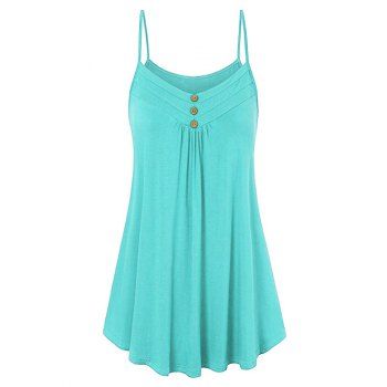 

Plain Color Mock Button Topstitching Ruched Casual Tank Top, Light green