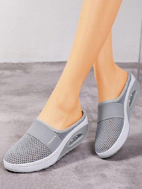 Lazy Slip On Mesh Breathable Thick Sole Slippers Wedge Heel Slippers