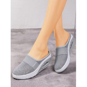 

Lazy Slip On Mesh Breathable Thick Sole Slippers Wedge Heel Slippers, Light gray