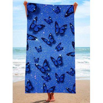 

Glitter Butterfly Pattern Square Shaped Trendy Beach Towel, Deep blue