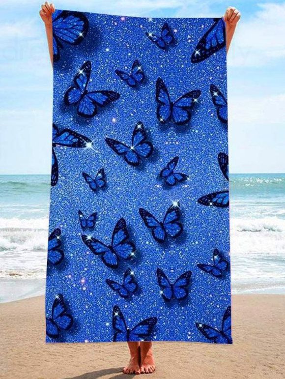 Serviette de Plage en Forme Carrée Motif Papillon à Paillettes - Bleu profond 70 CM X 150 CM