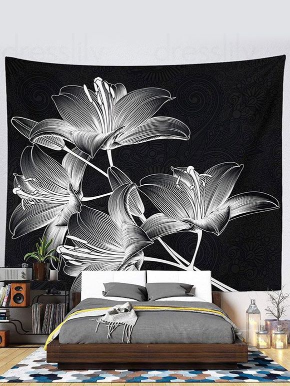Tapisserie Murale à Imprimé Fleurs 3D Décor Maison - Noir 100 CM X 75 CM