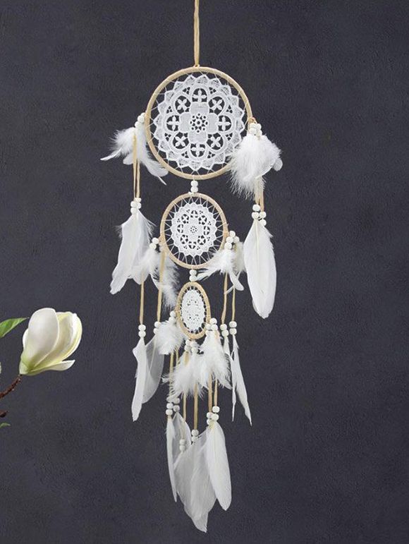 Attrape-Rêve Ajouré Orné de Plumes et Perles Fantaisies Style Bohémien Décor Maison - café lumière 