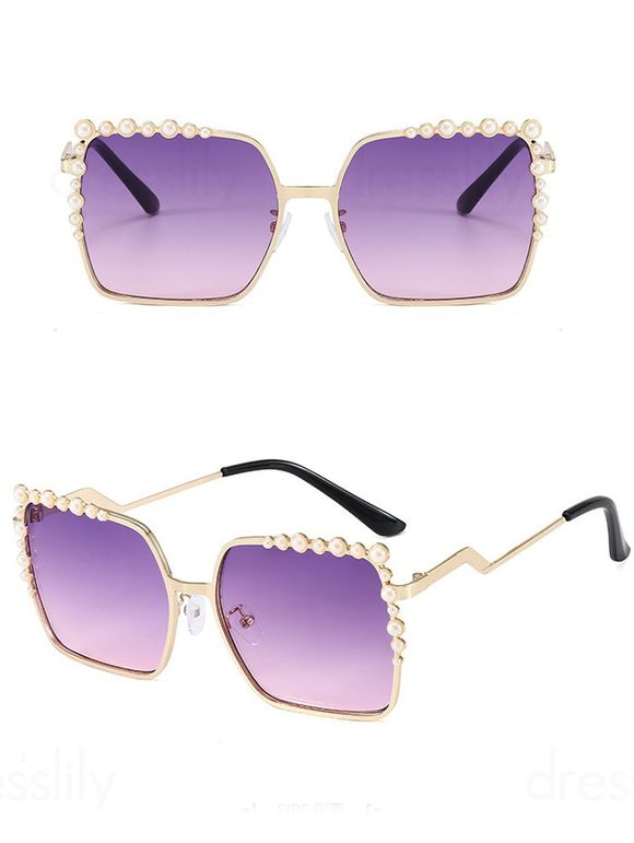 Lunettes de Soleil Carrées Embellies de Fausse Perle pour Extérieur - Pourpre 