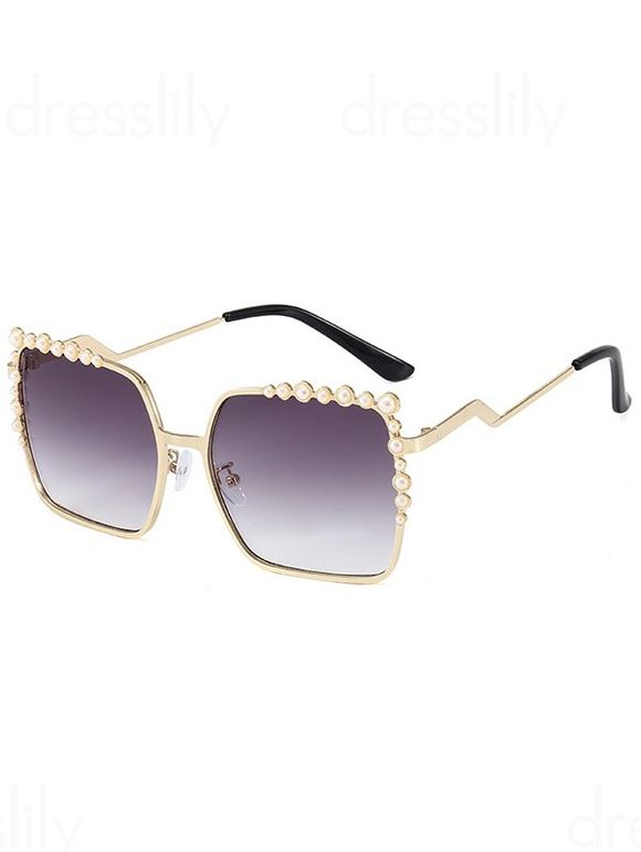 Lunettes de Soleil Carrées Embellies de Fausse Perle pour Extérieur - Gris 