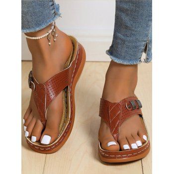 

Hollow Out Flat Platform Slip On Outdoor Flip Flops, Brown