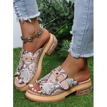 

Hollow Out Buckle Strap Rivet Chunky Open Toe Outdoor Slippers, Pink