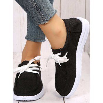 

Lace Up Flat Platform Casual Outdoor Shoes, Black