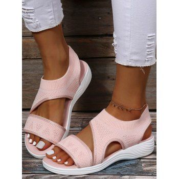 

Plain Color Slip On Wedge Heels Outdoor Knitted Sandals, Pink