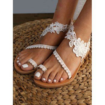 

Lace Flower Open Toe Slip On Outdoor Sandals, White