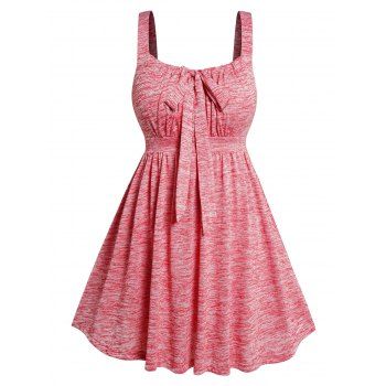 

Plus Size & Curve Dress Heathered Ruched Bowknot Sleeveless High Waist Casual Dress, Light pink