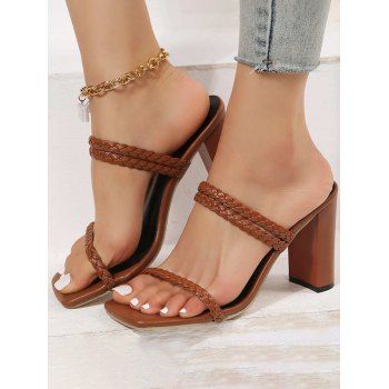 

Braid Deisgn Slip On Chunky Heels Plain Color Outdoor Sandals, Brown