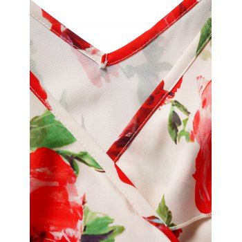 Vacation Dress Allover Rose Print Flounce High Waisted Self Belted Spaghetti Strap High Low Midi Dress
