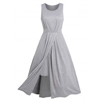 

Heather Dress Pleated Sleeveless High Waisted A Line Midi Dress, Light gray