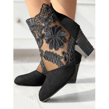 Sheer Lace Flower Chunky Heels Zip Fly Outdoor Sandals
