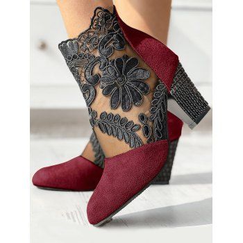 Sheer Lace Flower Chunky Heels Zip Fly Outdoor Sandals