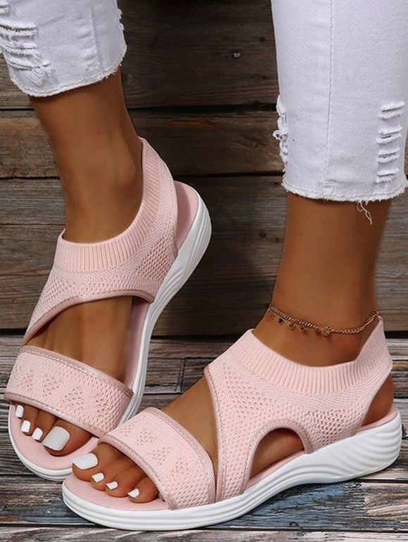 Plain Color Slip On Wedge Heels Outdoor Knitted Sandals - Rose EU 40