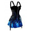 Galaxy Octopus Print Lace Up Mini Dress Lace Cross Tank Top And Cross-border Large Frameless Sunglasses Outfit - BLUE S