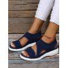 Plain Color Slip On Wedge Heels Outdoor Knitted Sandals - Bleu Foncé Toile de Jean EU 42
