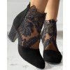 Sheer Lace Flower Chunky Heels Zip Fly Outdoor Sandals - Noir EU 38