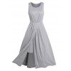 Robe Mi-Longue Evasée Plissée Chinée sans Manches à Taille Haute - Gris Clair M