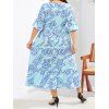 Plus Size Dress Paisely Flower Print Surplice High Waisted Vacation A Line Midi Dress - LIGHT BLUE 4XL