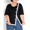 Plus Size T-shirt Colorblock Panel Short Sleeve Tee Mock Button Front Slit Curve T Shirt - BLACK 5X