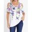T-shirt Long Croisé à Imprimé Papillon Fleur à Epaule Dénudée à Col V - Blanc XL