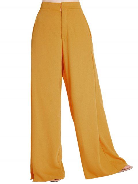 Pantalon Long Zippé Jambe Large à Taille Haute avec Poche Latérale