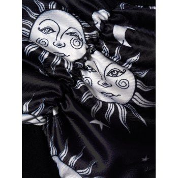 Plus Size & Curve Dress Sun Moon Star Celestial Print Ruched Lace Hem Empire Waist A Line Midi Dress