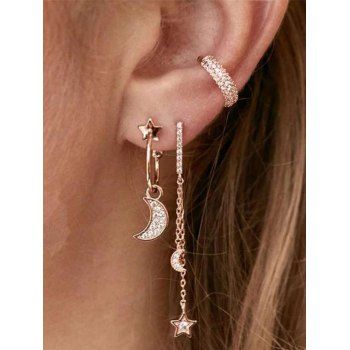 

Rhinestone Moon Star Cuff Earrings Drop Earring Set, Golden