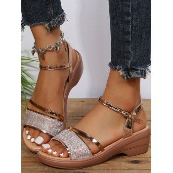 

Glitter Buckle Strap Open Toe Thick Heels Outdoor Sandals, Golden