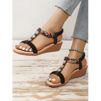 Ethnic Style Open Toe Braid Slip On Wedge Heels Beach Sandals