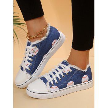 

Printed Lace Up Frayed Hem Flat Platform Outdoor Shoes, Blue