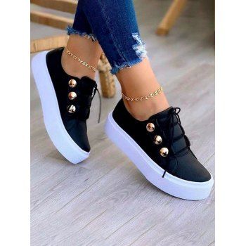 

Rivet Lace Up Thick Platform Outdoor Shoes, Black