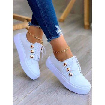 

Rivet Lace Up Thick Platform Outdoor Shoes, White