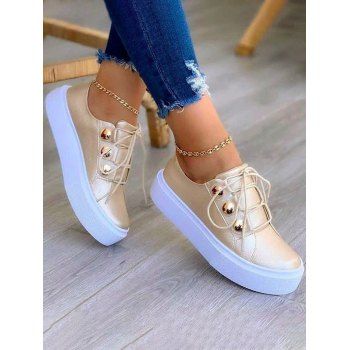 

Rivet Lace Up Thick Platform Outdoor Shoes, Golden