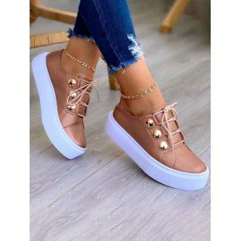

Rivet Lace Up Thick Platform Outdoor Shoes, Rose gold